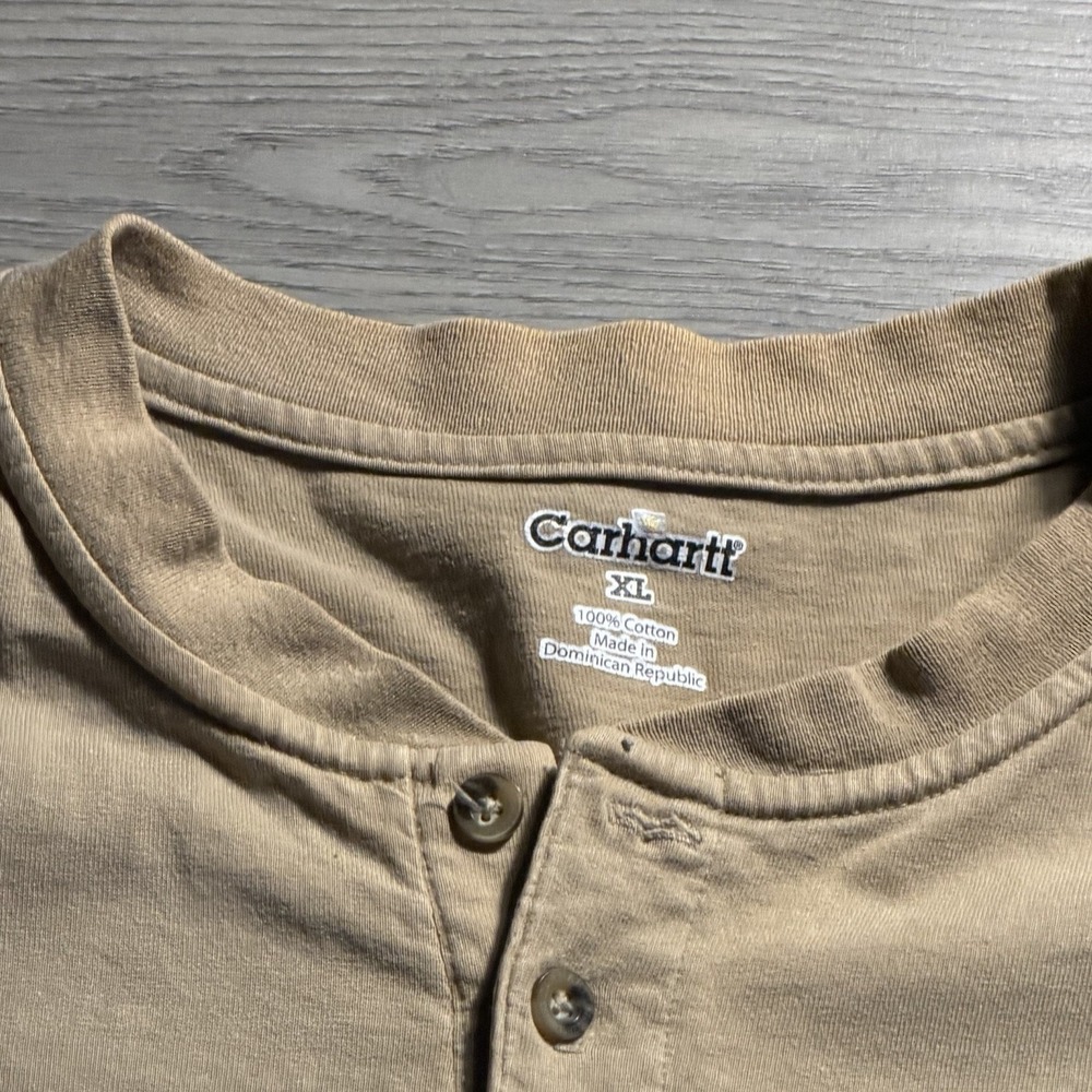 Carhartt Henley Pocket T Shirt Mens XL Beige Workwear Heavyweight Cotton - Picture 4 of 7